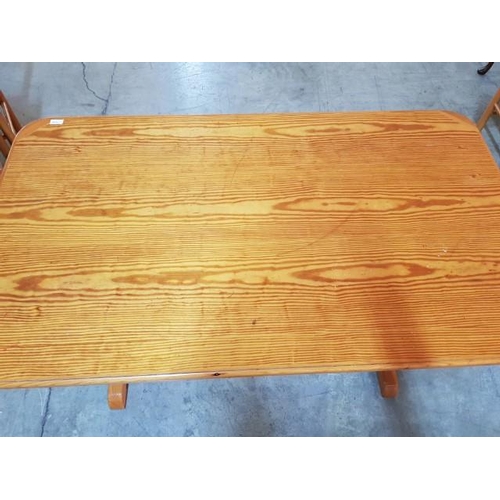 54 - Pine Wood Rectangular Kitchen / Dining Table (143cm x 83cm x 73cm) with 5 x Matching Chairs with Blu... 