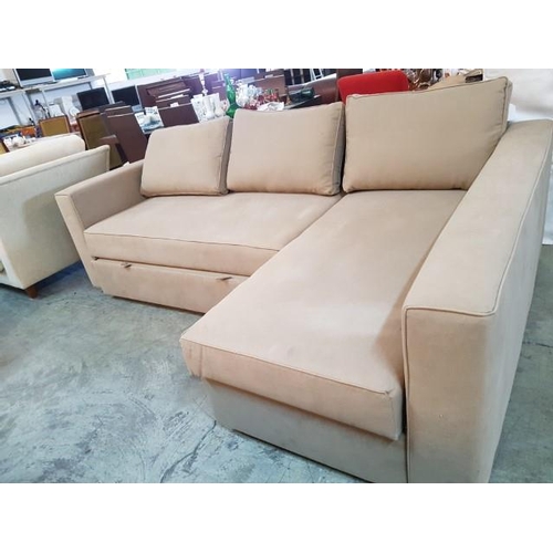 100 - Corner Sofa Bed, Beige Fabric (Approx L:237cm x W:150cm x H:65cm)