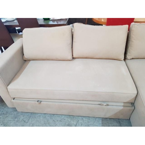 100 - Corner Sofa Bed, Beige Fabric (Approx L:237cm x W:150cm x H:65cm)