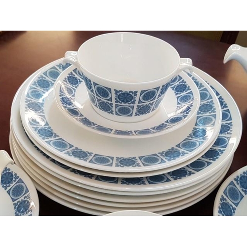 110 - Royal Tuscan Charade Porcelain Dinner Set; White with Modern Blue Pattern