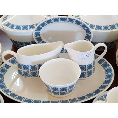 110 - Royal Tuscan Charade Porcelain Dinner Set; White with Modern Blue Pattern