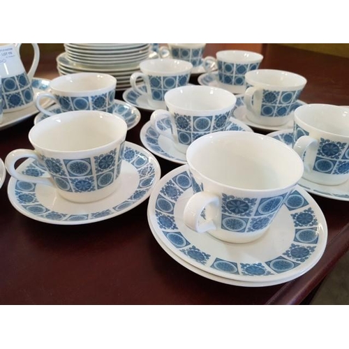 110 - Royal Tuscan Charade Porcelain Dinner Set; White with Modern Blue Pattern