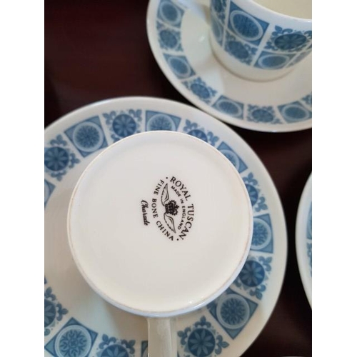 110 - Royal Tuscan Charade Porcelain Dinner Set; White with Modern Blue Pattern