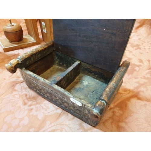 144 - Pair of Wooden Book Ends with Lidded Pots in Shape of Applies, Together with Vintage Carved Wood Box... 