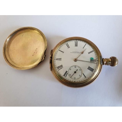 15 - 10ct Gold Plated Waltham Full Hunter Pocket Watch, Manual Wind * Tested & Running *, Nb. Crystal is ... 