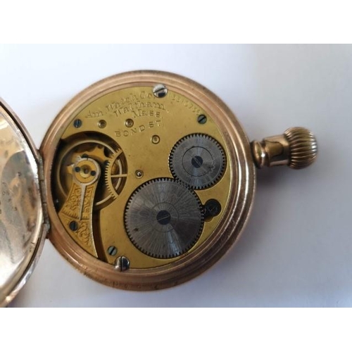 15 - 10ct Gold Plated Waltham Full Hunter Pocket Watch, Manual Wind * Tested & Running *, Nb. Crystal is ... 