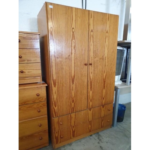 150 - Pine Effect Double Wardrobe Over 2 - Drawers (104cm x 56cm x 180cm)Together with 4 - Drawer Chest of... 