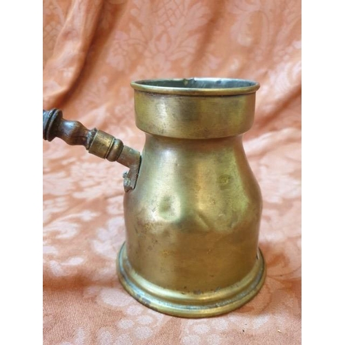 153 - Vintage Persian Brass Coffee Pot with Turned Wood Handle and Stamps in Base