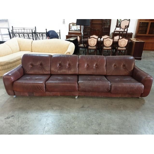 171 - Large 4 - Seat Leather Button Sofa with Back on Casters (Approx 300cm x 100cm)