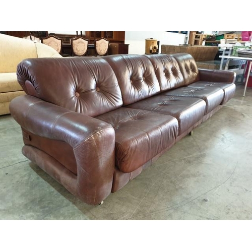 171 - Large 4 - Seat Leather Button Sofa with Back on Casters (Approx 300cm x 100cm)