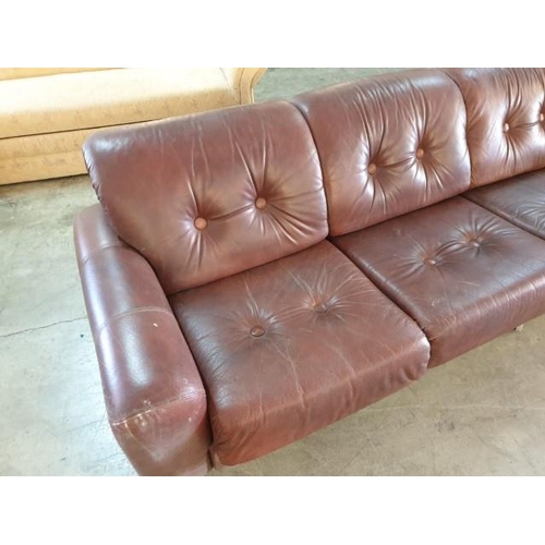 171 - Large 4 - Seat Leather Button Sofa with Back on Casters (Approx 300cm x 100cm)