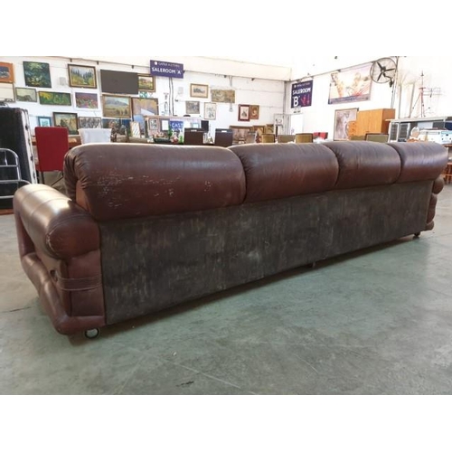 171 - Large 4 - Seat Leather Button Sofa with Back on Casters (Approx 300cm x 100cm)