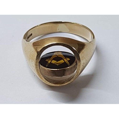 20 - Vintage 9ct Gold Masonic Reversible Head / Swivel Signet Ring, Revolving Face to Reveal the Freemaso... 