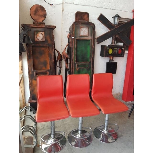 206 - Set of 3 x Red Leather Effect Stools