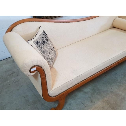 22 - Classic Chaise Lounge Light Colour Wood and Beige Fabric (Approx 210cm x 66cm x H:73cm)