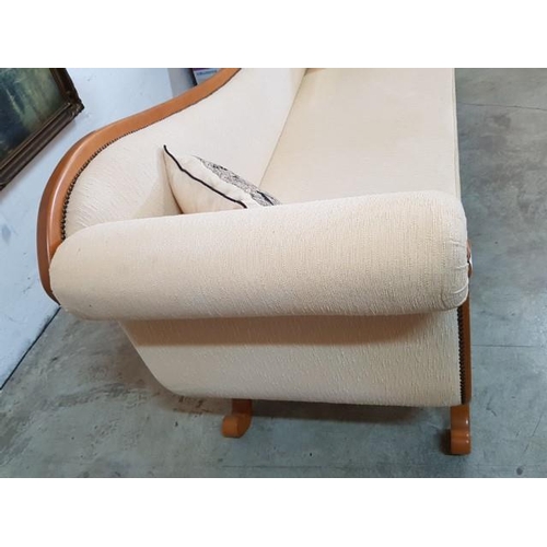 22 - Classic Chaise Lounge Light Colour Wood and Beige Fabric (Approx 210cm x 66cm x H:73cm)