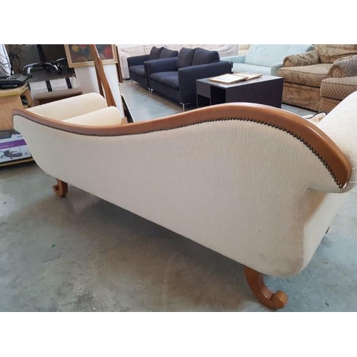 22 - Classic Chaise Lounge Light Colour Wood and Beige Fabric (Approx 210cm x 66cm x H:73cm)