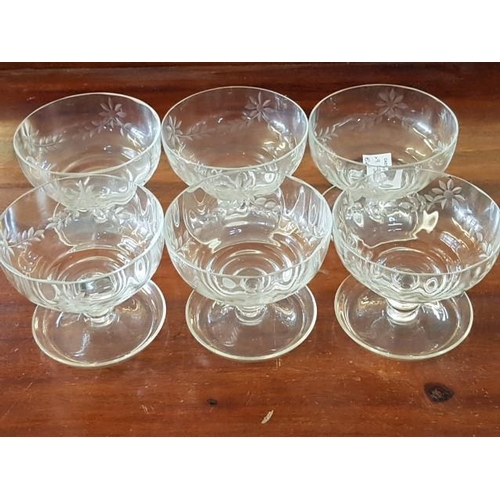 27 - Set of 9 x Vintage Engraved Glass Dessert Bowls with Legs