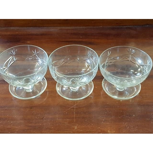 27 - Set of 9 x Vintage Engraved Glass Dessert Bowls with Legs