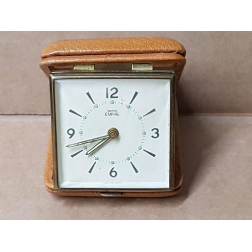 32 - Smiths Empire Vintage Traveling Alarm Clock in Leder Holder (Approx H:10cm)