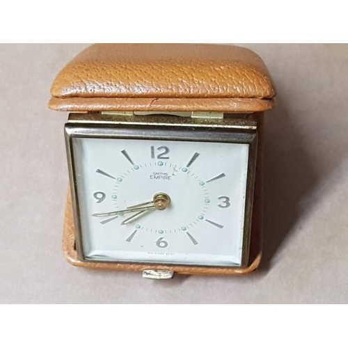 32 - Smiths Empire Vintage Traveling Alarm Clock in Leder Holder (Approx H:10cm)