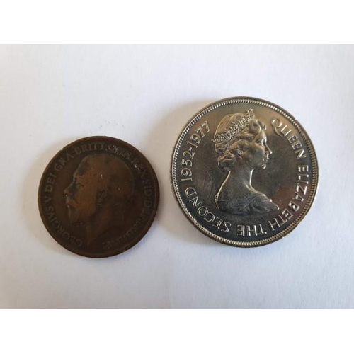 35 - 1977 Bailiwick of Jersey Twenty Five Pence Coin, Together with 1918 British One Penny (2)