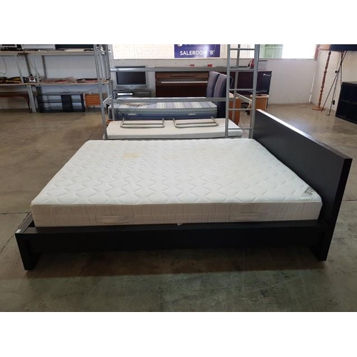 47 - Modern Double Bed with Dark Wooden Headboard and Mattress - IKEA (160cm x 200cm)