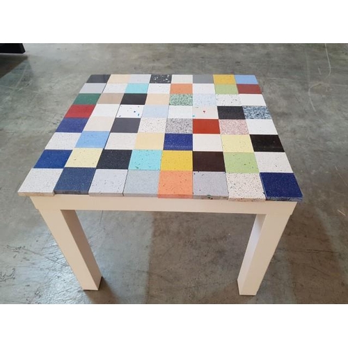 51 - Small Square Garden Table with Mosaic Top and White Wooden legs (57cm x 57cm x 47cm)