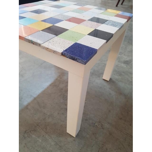 51 - Small Square Garden Table with Mosaic Top and White Wooden legs (57cm x 57cm x 47cm)