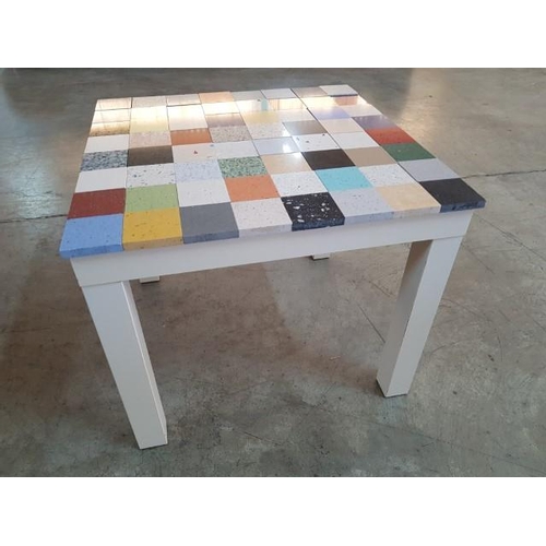 51 - Small Square Garden Table with Mosaic Top and White Wooden legs (57cm x 57cm x 47cm)