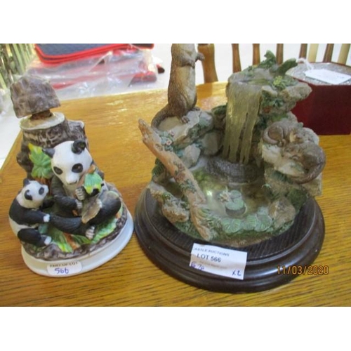 623 - Hoffman 1978 - Panda Mini Decanter, Country Artists - Otter with Waterfall (Approx Panda H: 13cm & O... 