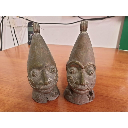 626 - 2 x Vintage Bronze Heads of Clown /  Jester Heads (2)