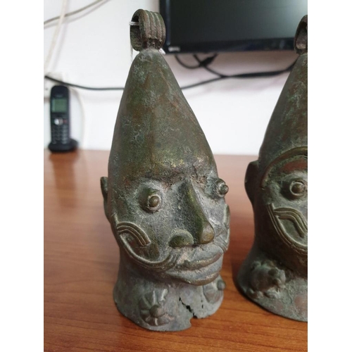 626 - 2 x Vintage Bronze Heads of Clown /  Jester Heads (2)