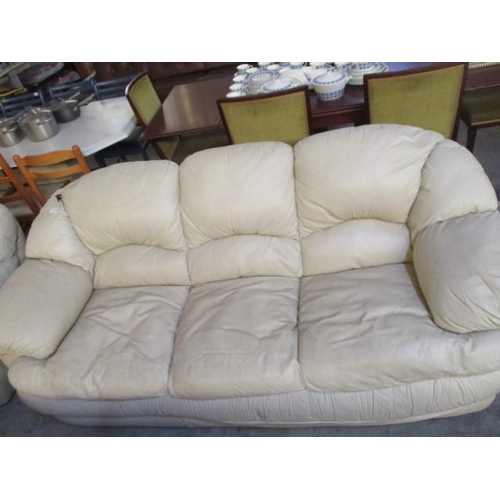 45 - 3 - Seater Sofa and Matching Armchair, Beige Leather Effect