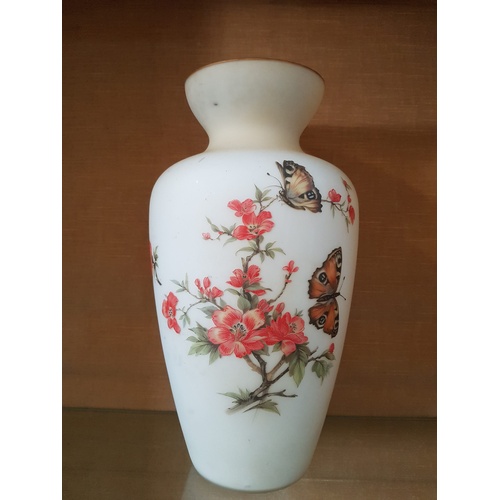 20a - Opaque Glass Vase with Floral Decoration, Made in Italy. Approx. 34cm High