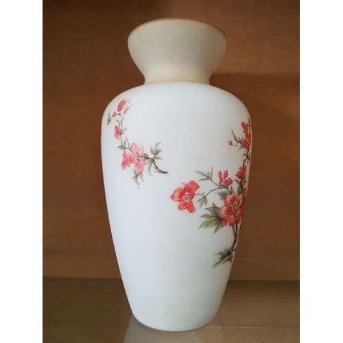 20a - Opaque Glass Vase with Floral Decoration, Made in Italy. Approx. 34cm High