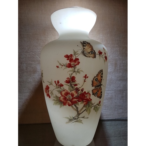 20a - Opaque Glass Vase with Floral Decoration, Made in Italy. Approx. 34cm High