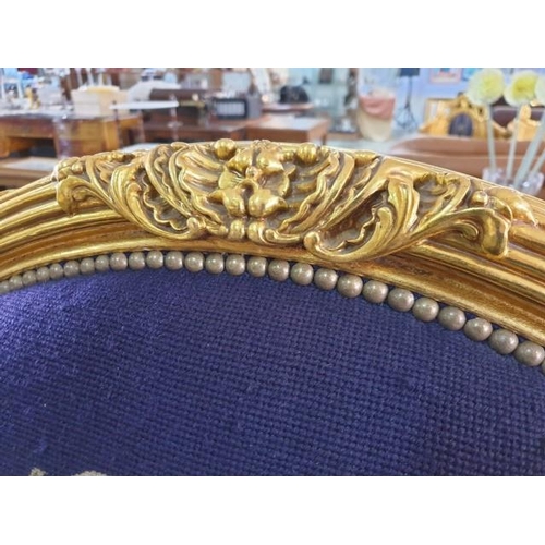 35 - Pair of Chateau / Classical Style Armchairs with Gold Colour Decorative Carved Wood Surround and Stu... 