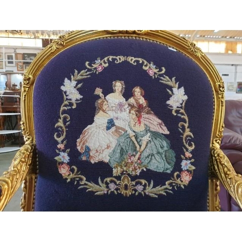 35 - Pair of Chateau / Classical Style Armchairs with Gold Colour Decorative Carved Wood Surround and Stu... 