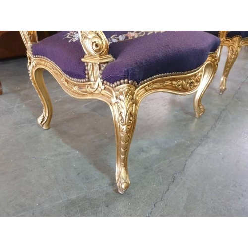 35 - Pair of Chateau / Classical Style Armchairs with Gold Colour Decorative Carved Wood Surround and Stu... 