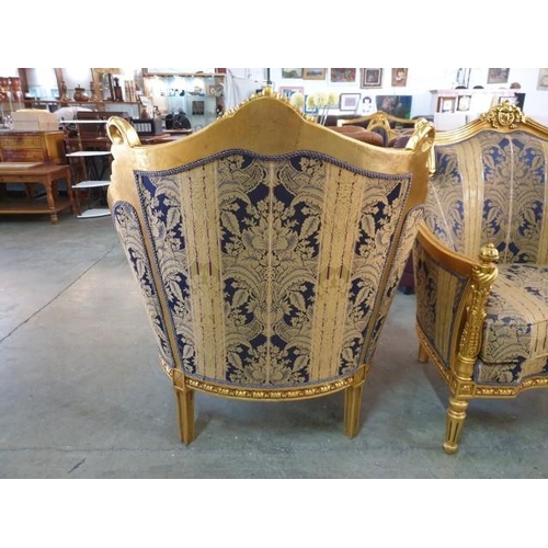 8 - Pair of Antique Style / Classical Style Elegant Armchairs with Gold Colour Elaborate Carved Surround... 