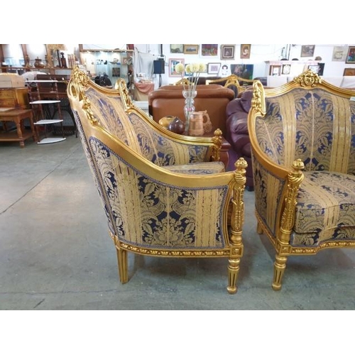9 - Pair of Antique Style / Classical Elegant Armchairs with Gold Colour Elaborative Carved Surround and... 