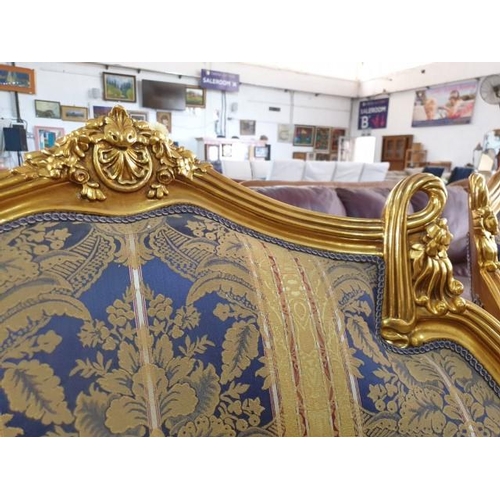 9 - Pair of Antique Style / Classical Elegant Armchairs with Gold Colour Elaborative Carved Surround and... 