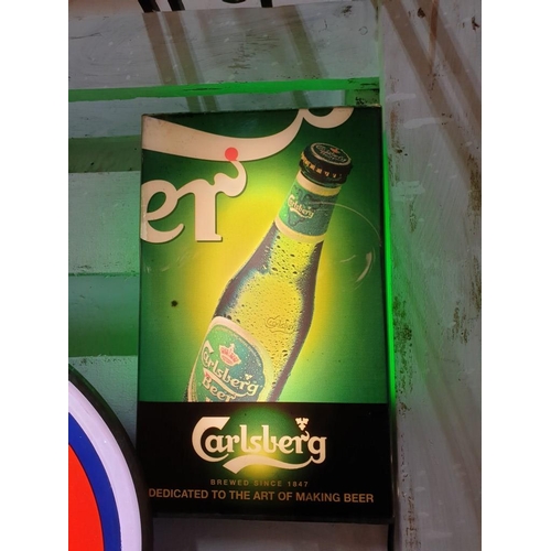 1 - Illuminated Carlsberg and Leon Wall Lamps / Advertising Light Boxes (2)