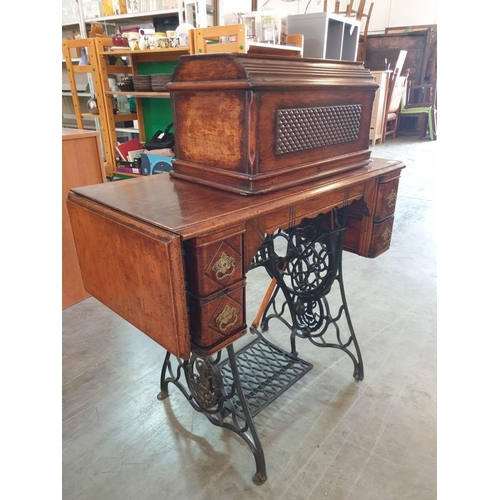 10 - Antique Singer Treadle Sewing Machine (Serial No. M134 982), Cast Iron with Foot Pedal & Working.