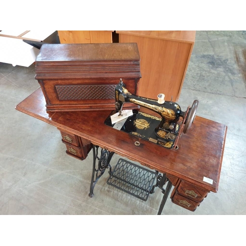 10 - Antique Singer Treadle Sewing Machine (Serial No. M134 982), Cast Iron with Foot Pedal & Working.