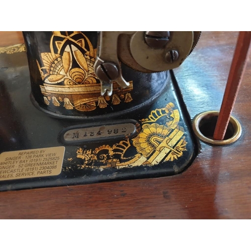 10 - Antique Singer Treadle Sewing Machine (Serial No. M134 982), Cast Iron with Foot Pedal & Working.