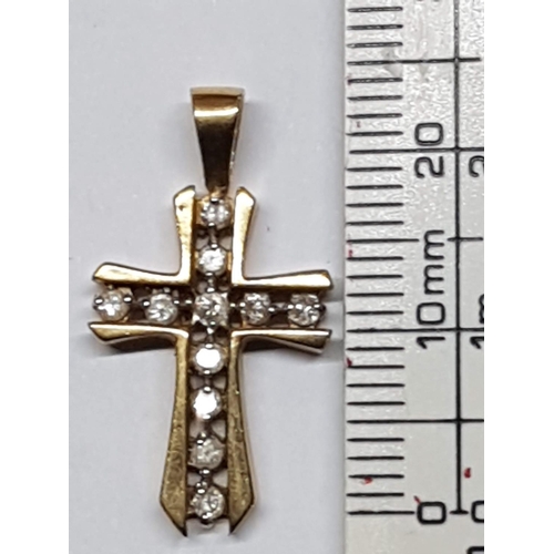 20 - Yellow Gold Cross Pendant (10ct) with 11 x Small Diamonds Total Weight 2.1gr