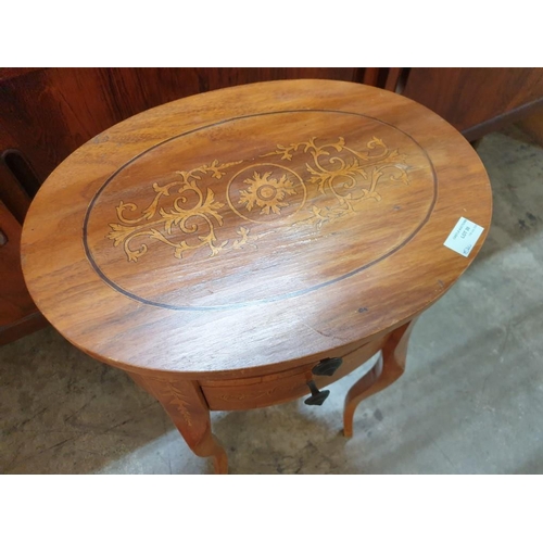 30 - Oval Inlaid Side Table with 2 - Drawers