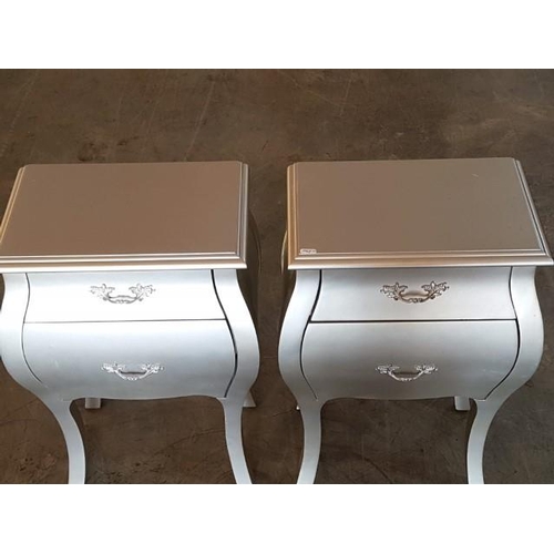 42 - Pair of Silver Colour Finish Classical Style 2-Drawer Bedside Units with Cabriole Legs (41cm x 26cm ... 